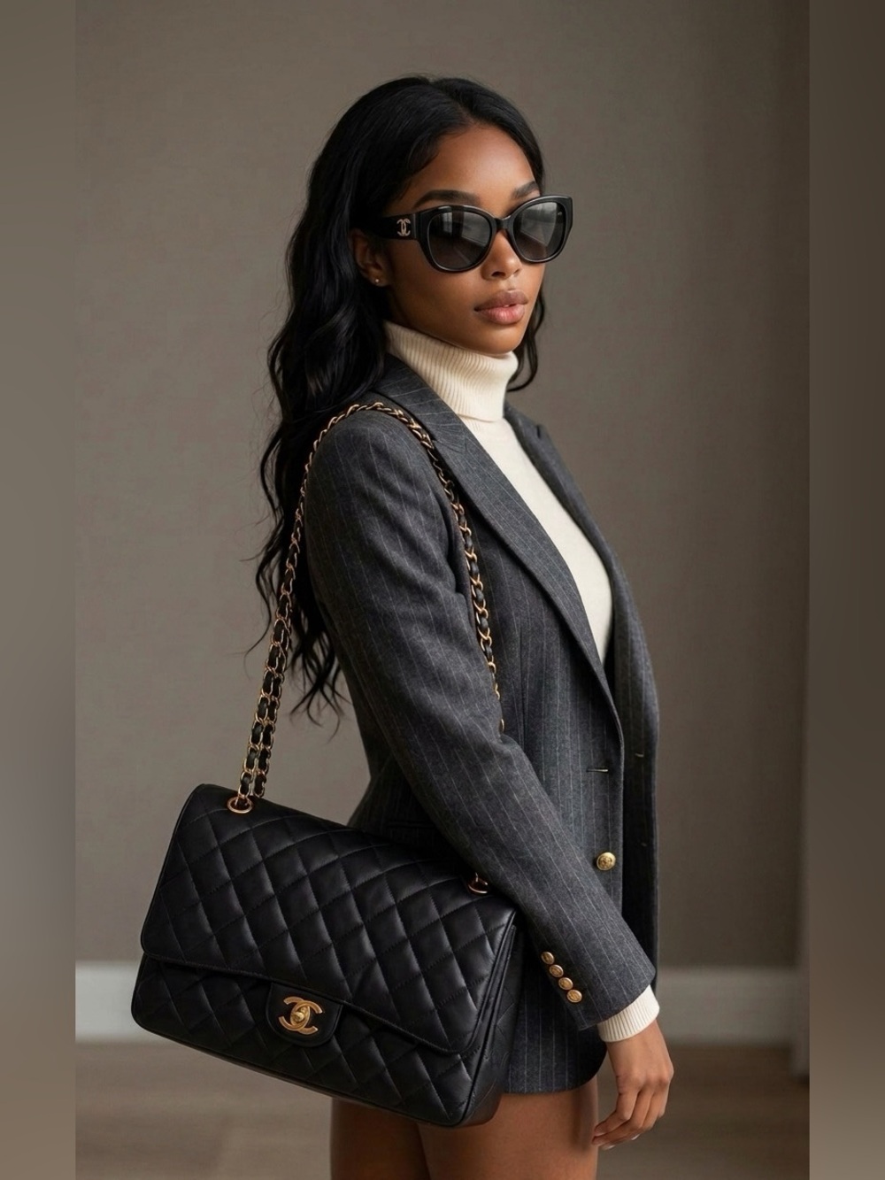CHANEL Black XL CC Jumbo Flap Quilted Shoulder Bag